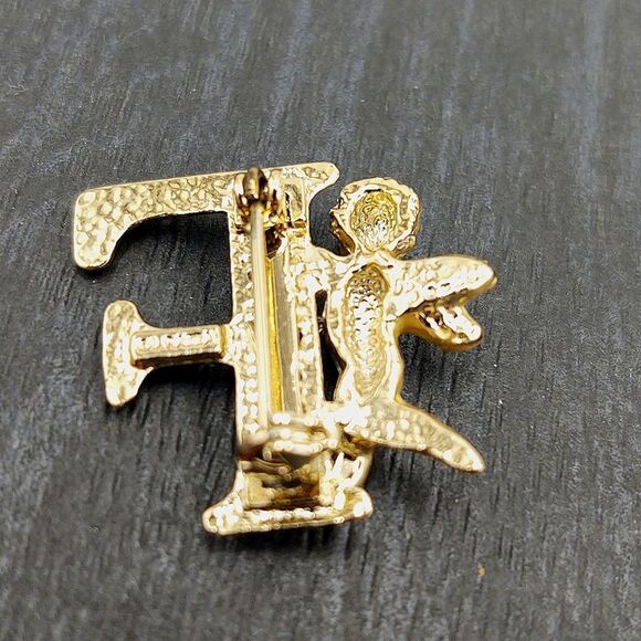 Vintage Angel Monogram Initial "F" Goldtone Pin Brooch - Picture 4 of 8
